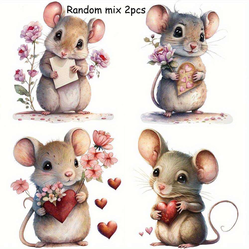 Cartoon Mouse Pattern Wall Sticker with Heart and Flower Patterns, Wall Decoration,Toilet Decoration, Self-adhesive Wall Sticker
