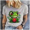 Unisex 100% Polyester Summer Top Cartoon heart-shaped frog Print Loose round Neck Short Sleeve Fashion for Lovers