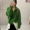 Autumn and winter new wear long-sleeved zipper knitted cardigan top women's small solid color lazy sweater jacket