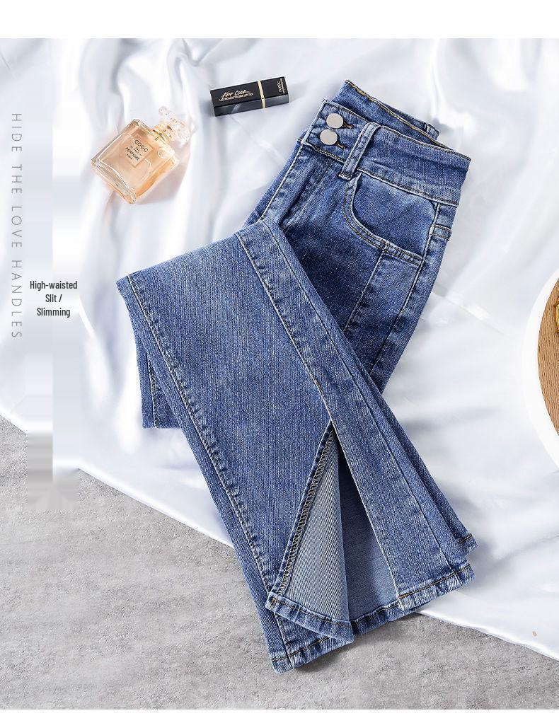 Women's Retro High Waist Flare Jeans - Korean Style, Summer Slimming, Split Bell Bottoms