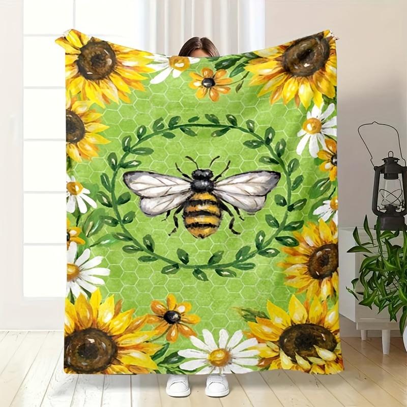 Bee Blanket Flower Printed Flannel Blanket Air Conditioning Blanket Nap Blanket