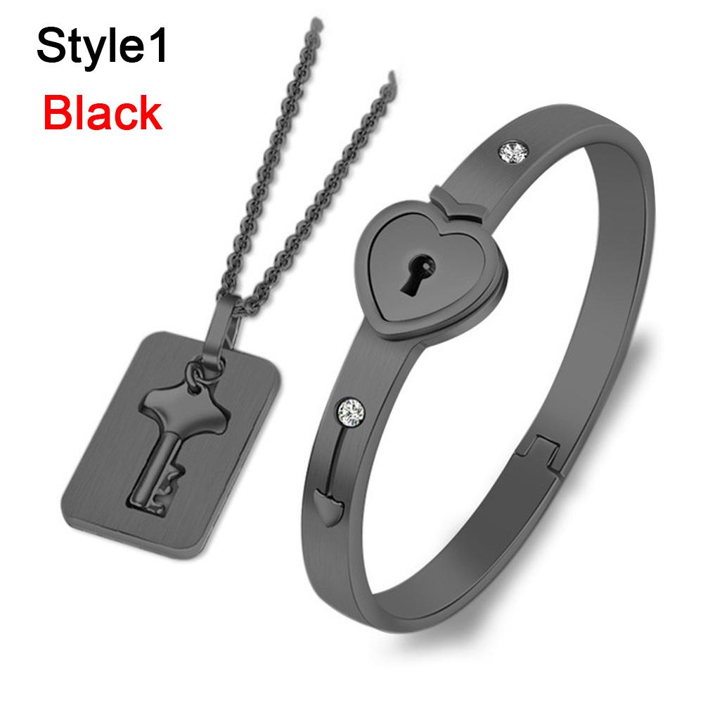 

Модные украшения Браслет Колье День Святого Валентина Концентрированный Замок Ключ Сталь Нержавеющая style1 чёрный