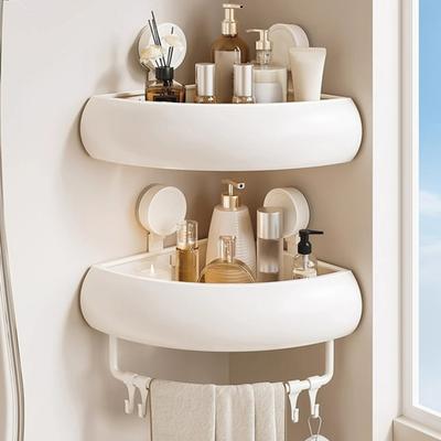 Suction Cup Shower Caddy Rustproof Space Aluminum Corner Shelf with Raised Rails Bathroom Storage