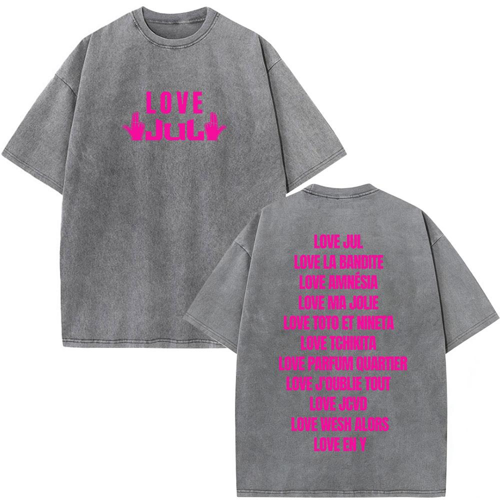 French Rapper Jul Vintage Acid Washed T Shirt Mens Women Clothing Cotton Loose Tshirt Fashion Short Sleeve Tshirts Streetwear