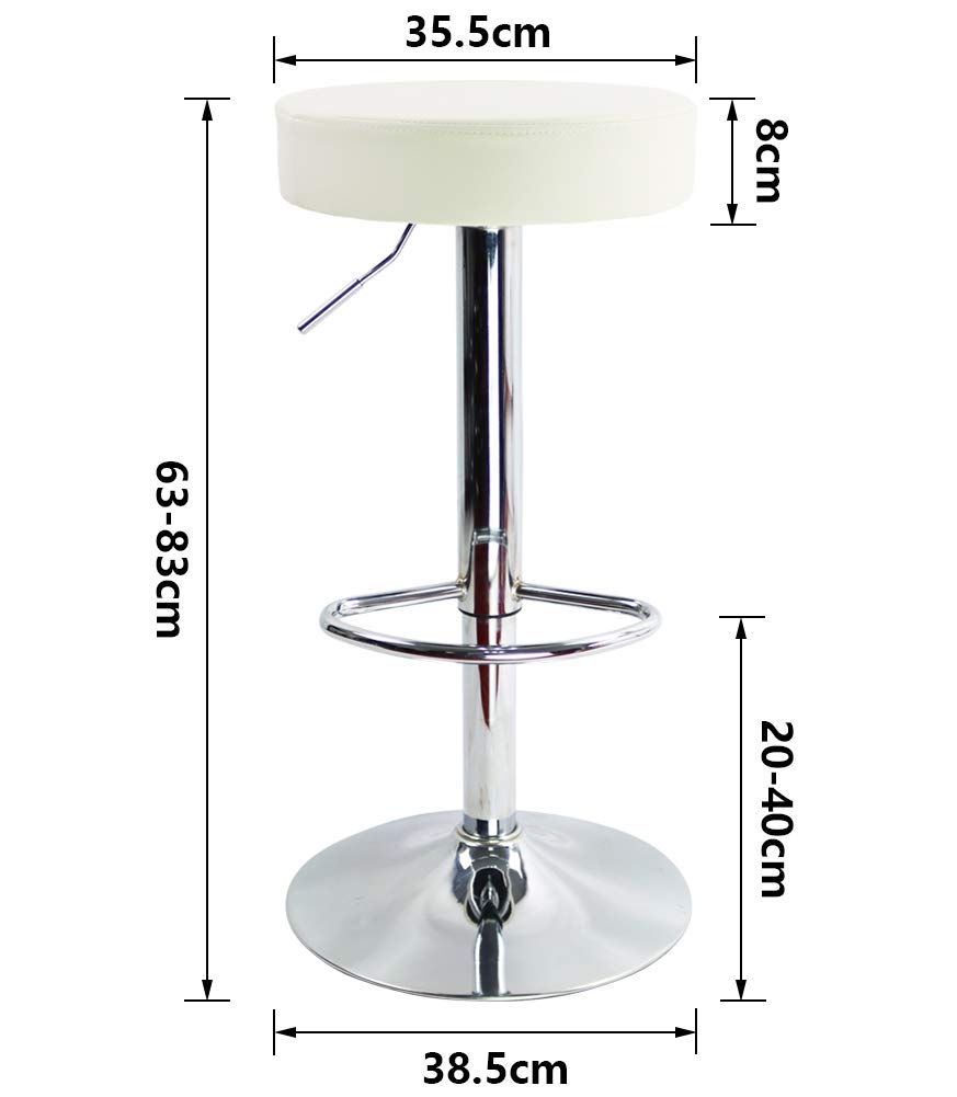 KKTONER Adjustable Height Swivel Bar PU Leather with Round Suitable for Home Kitchen White Stool, Footrest, Chair, Countertops, Medium,