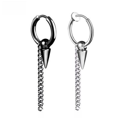 Baosalina Chain Tassel Men's Titanium Steel Clip-On Earrings