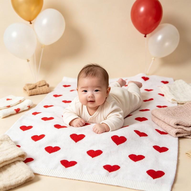 Soft Knitted Baby Love Heart Blanket Stroller Crib Car Seat Toddler Swaddle Wrap Lightweight Air Conditioner Throw