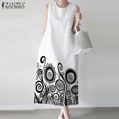 Lässiges ärmelloses Kleid mit Rundhalsausschnitt und Blumendruck für Damen