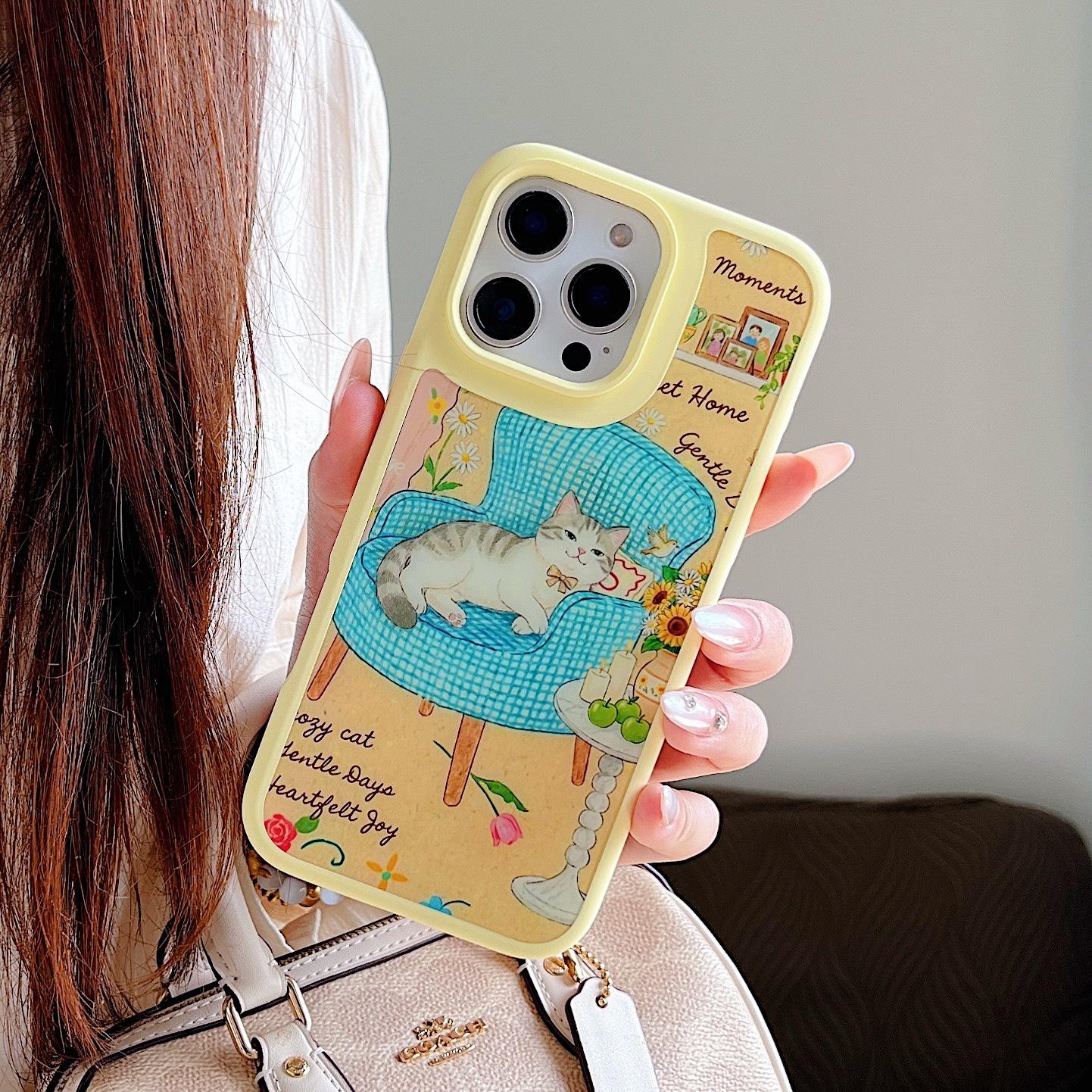 Illustrated Cat Liquid Silicone Case for iPhone 17 Pro Max - Magnetic Full Coverage 17