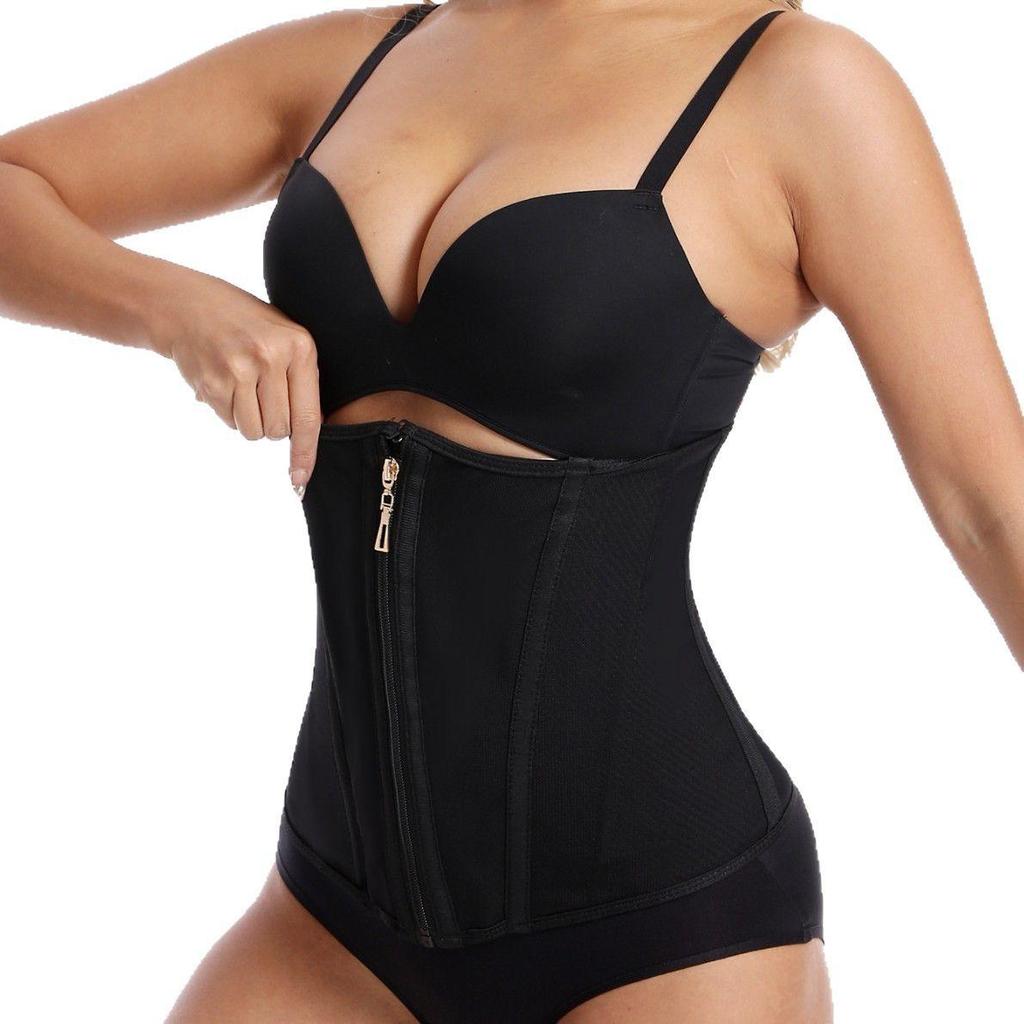 Waist Cincher Corset: Zipper, 9 Bones, Tummy Control Yoga Exercise Trainer