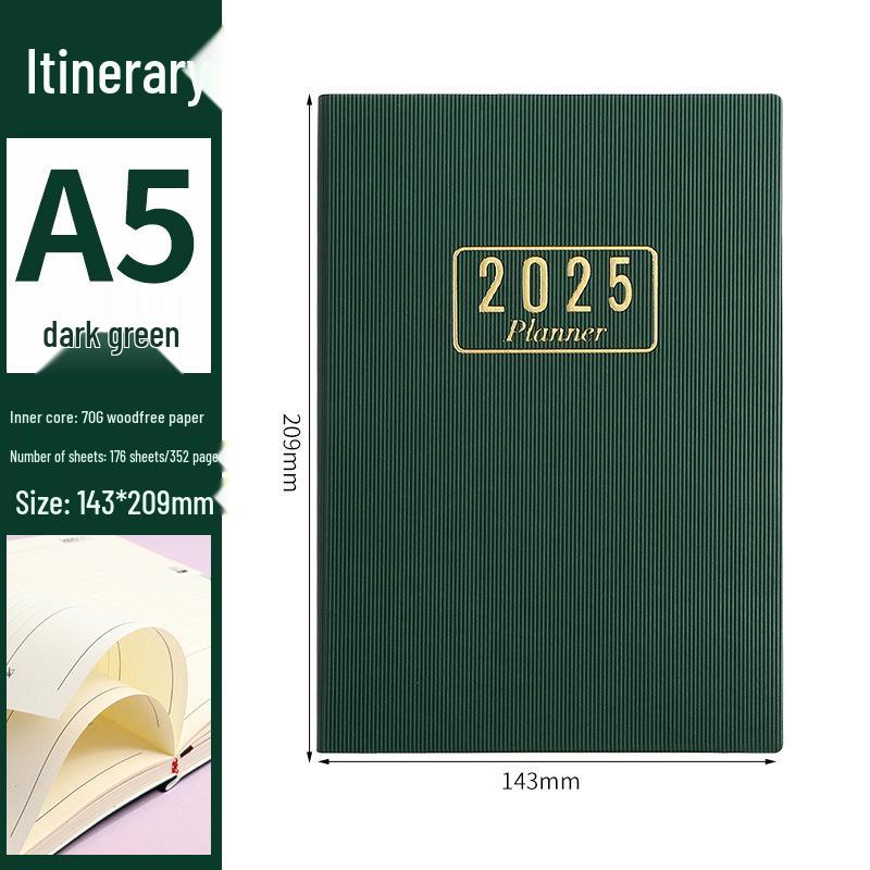 2025 A5 Thickened English Daily Planner Agenda Calendar Book