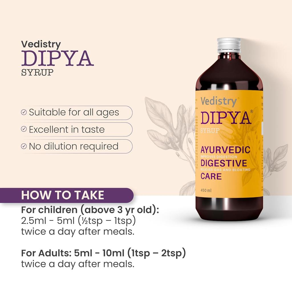 Dipya Ayurvedic Digestive Syrup 450 ml Pack of 1 for Gas Bloating Indigestion Post-Meal Heaviness Gut Support