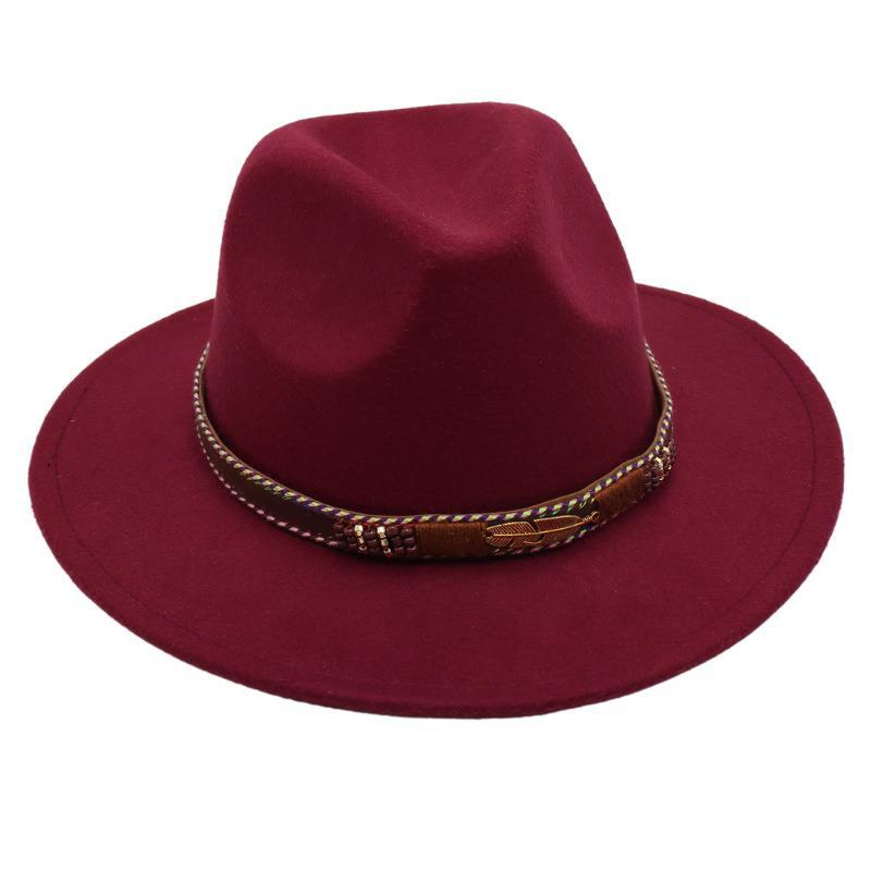 Minority Stage Top Hat Metal Feather Jazz Hat Men'S And Women'S Ethnic Style Felt Hat Tibetan Wool Hat