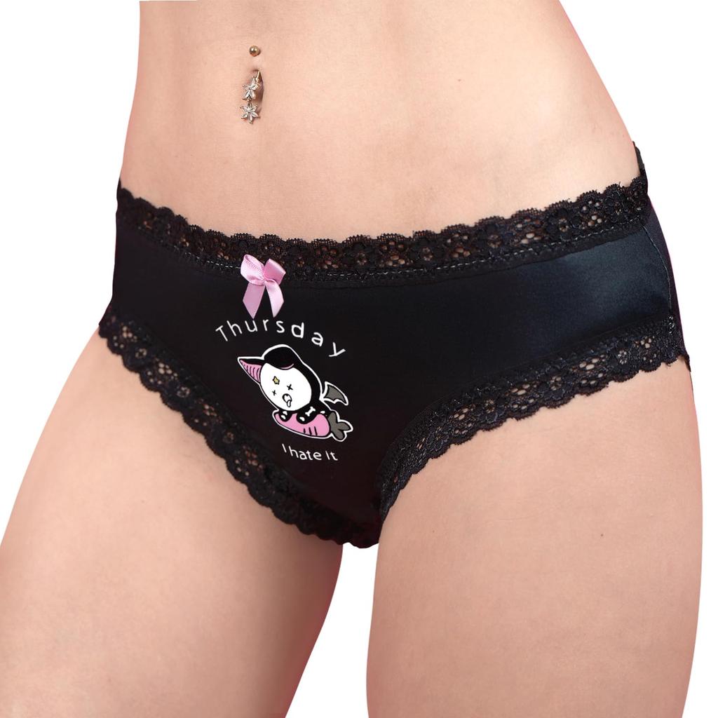 [LittleForBig] Women's Panties 7-Piece Set Silky Underwear [Bella's Mischievous Week] Lace and Ribbon Trim Ribbed Knit Multicolor Black, Blue, Pink &