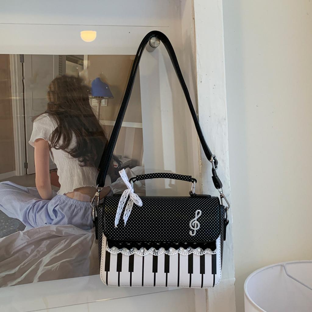 PU Leather Versatile Crossbody Bag Piano Pattern Music Note Handbags for Women Ladies Work Shopping Travel Daily Use