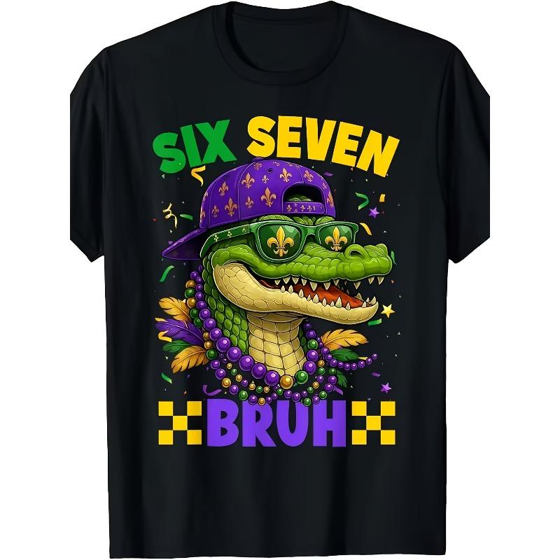 European sizes Boys Carnival Six Seven Brothers Crocodile Print T-Shirt Casual Crew Neck Short Sleeve Fabric Perfect for Summer