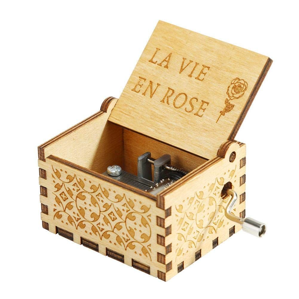 

Wooden Uniq Carved Hand Crank LA-Vie-EN-Rose Theme Music Box