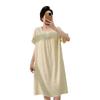 Princess style pajamas women's spring and summer new cloud cotton yarn-dyed lattice short-sleeved sweet nightdress loungewear with chest pad