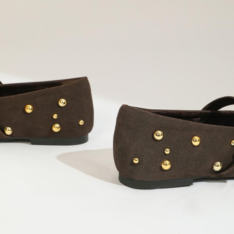 Round Toe Rivet Mary Janes Shoes Women Spring Autumn Buckle Strap Ballet Flats Shoes Female Elegant Daily Loafers Footwear