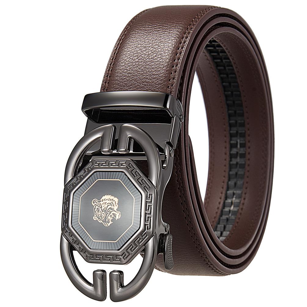 1Pcs Casual Men'S Belt Two-Layer Cowhide, Personalized Trend Automatic Buckle Belt Cowhide Belt Ly36-33538-1