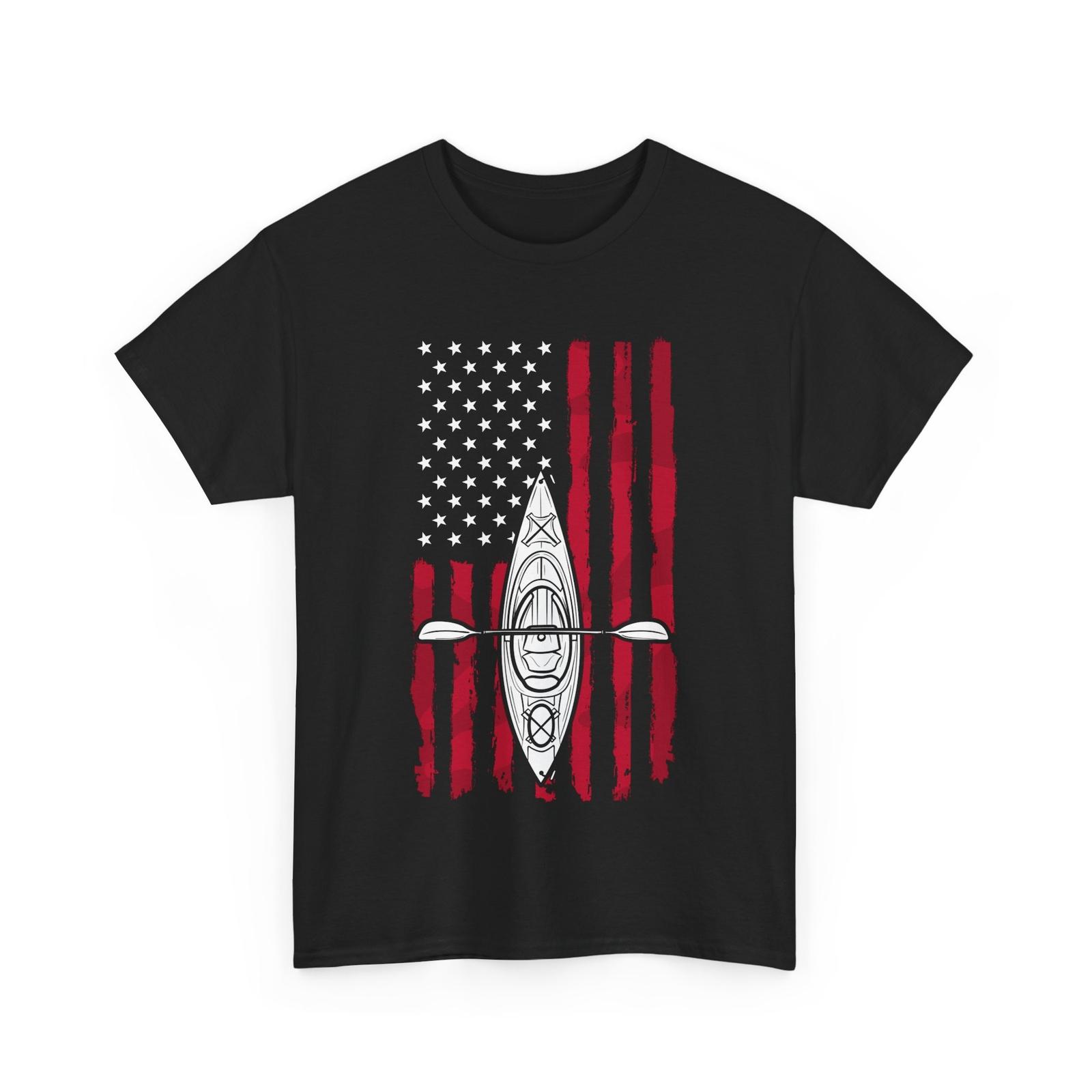 Kayaking T-Shirt, American Flag Kayak Paddling Lovers Kayaker Vintage Shirt XXL