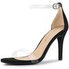 Allegra K Clear Ankle Strap Sandals, Open Toe, Stiletto Heels, Women's, Black, Size 25.0 Cm