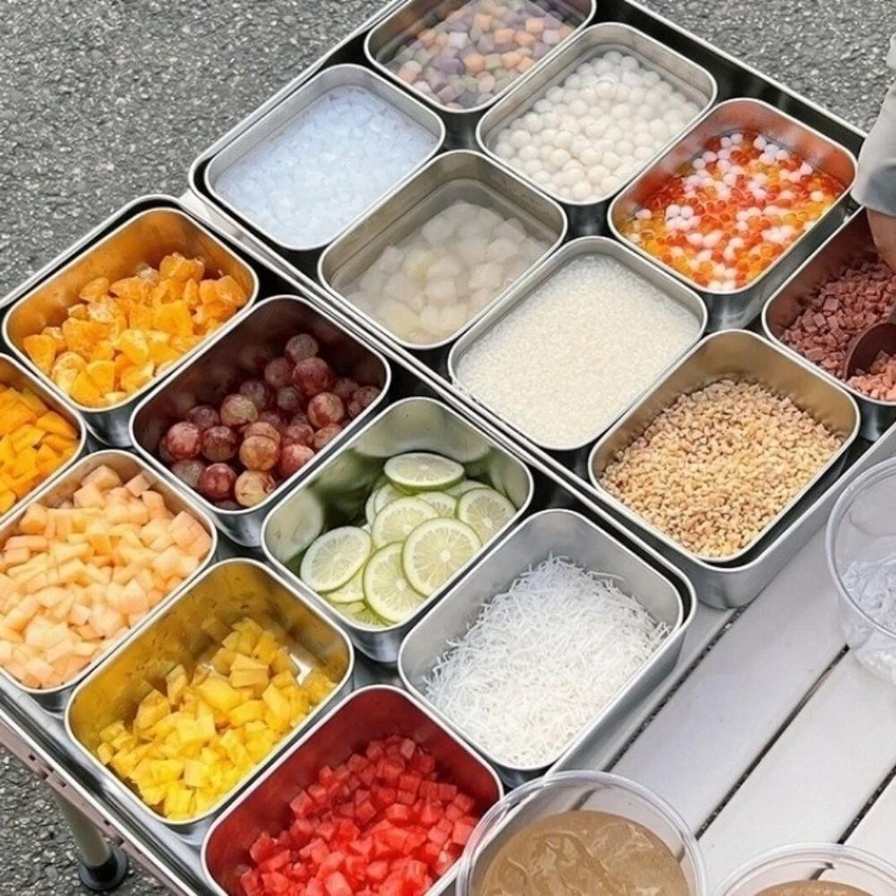 Rectangle Shape Stainless Steel Seasoning Box with Lid Spice Jar Storage Set  Kitchen Use