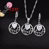 Cute Genuine 925 Sterling Silver Jewelry Set White AAA CZ Heart LOVE Pendant Necklace and Earrings Jewelry Sets For Women