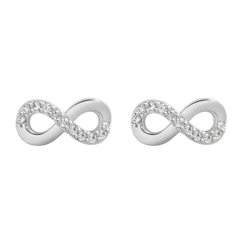 Infinity Zircon Stud Earrings: Korean Japanese Fashion, 8-Shape Symbol, Simple and Elegant Design