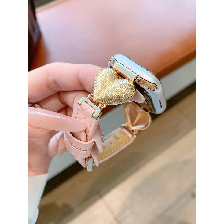 Retro heart-shaped leather Strap For Apple Watch band women 40mm 41mm 38mm 42mm 44mm 45mm 46mm starp