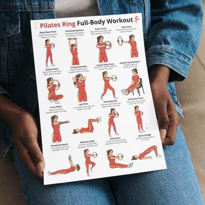 3 ks Kruh pro Pilates Cvičební tabulka 10x8 palců Bezrámový plakát Zlepšení cirkulace Pilates Cvičební plán pro začátečníky Starší osoby Flexibilita