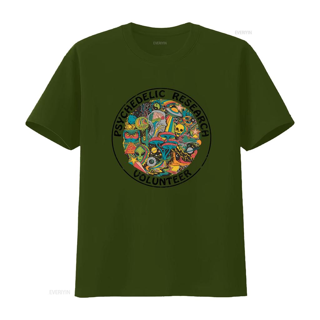 Psychedelic Research Volunteer T Shirt with Magic Mushroom Alien Skull More Cool s Unique Trippy Design vintage Washed