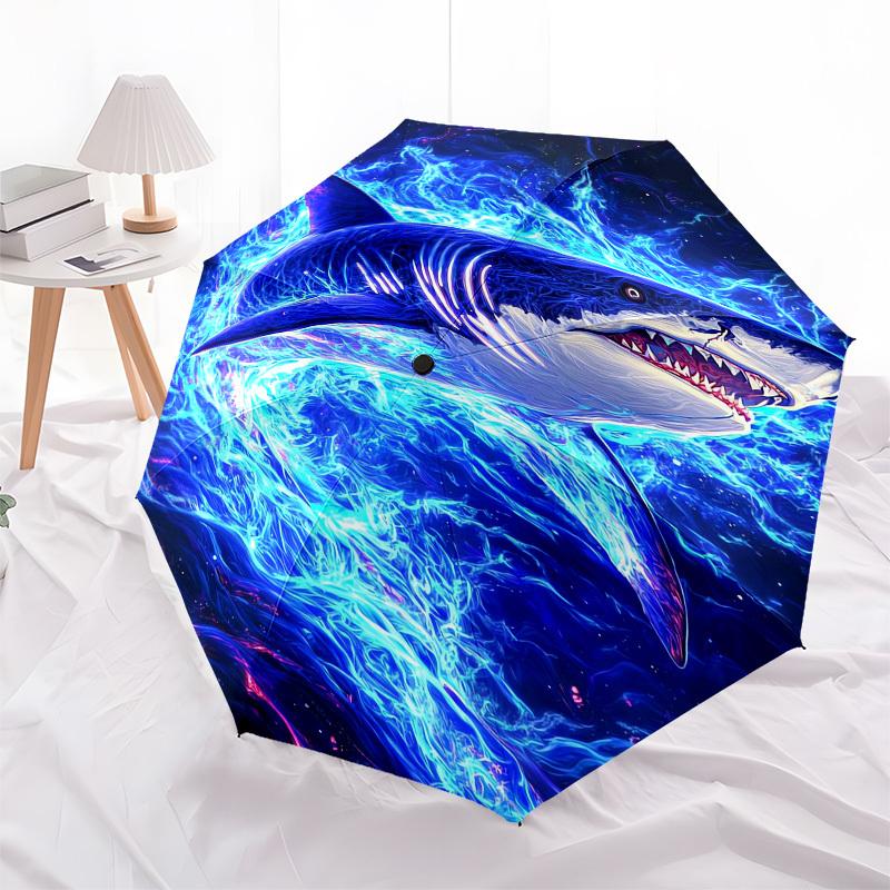1pc Electric Shark in Cosmic Waves Umbrella with Plastic Handle,Suitable for All Seasons UmbrellaPT545