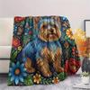 Sunflower Flowers and Puppies Print Flannel Blanket,High Quality Comfortable for All Seasons,Home Decor,Warmth and Comfort,Perfect for Christmas Gifts