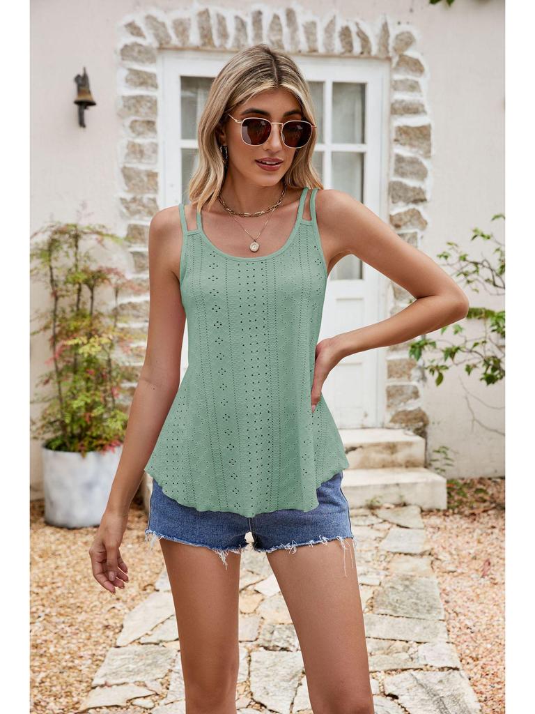 2023 Summer Women's Solid Color Button Camisole with Hollow Out Design