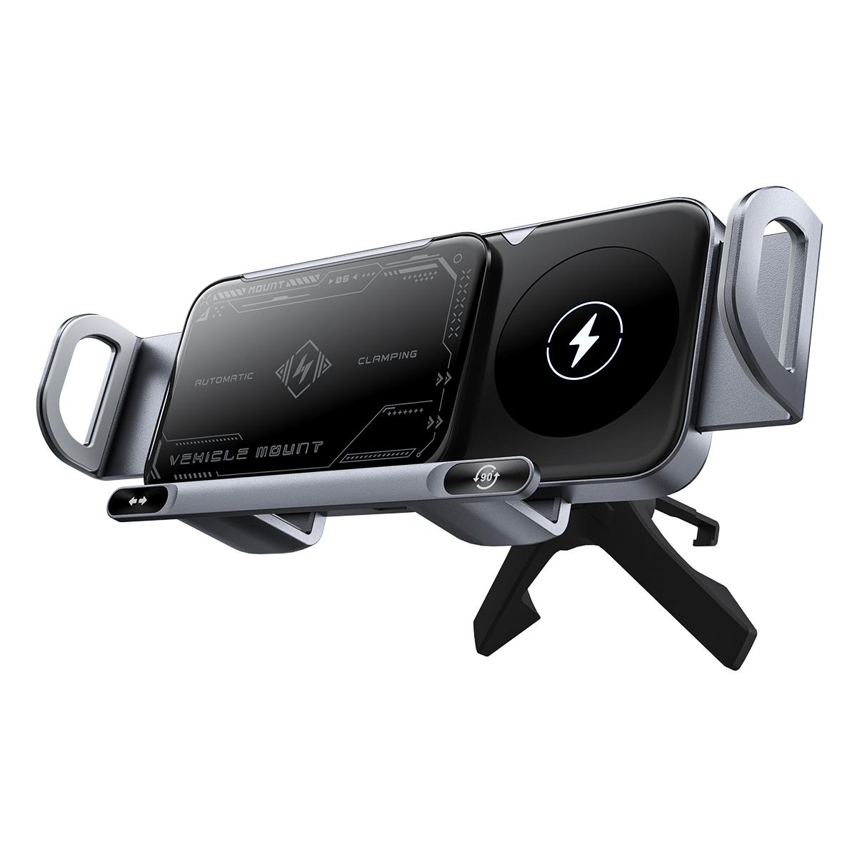 JEDI Multifunctional Universal Cell Mobile Bracket Phone Holder Car Wireless Chargers for Folding Screen Phone Manual clip серый