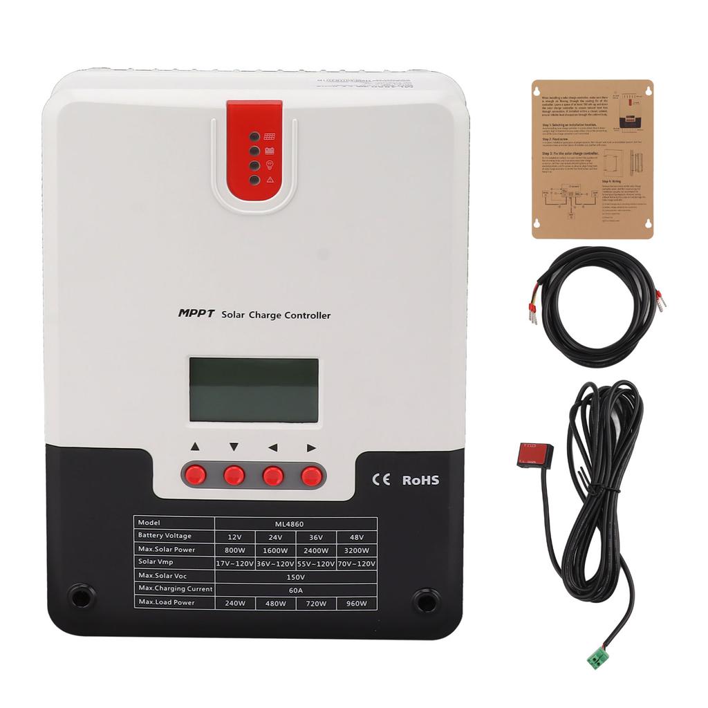 60A Solar Charge Controller MPPT 12V 24V 36V 48V Safety Protection Adjustable with LCD Display