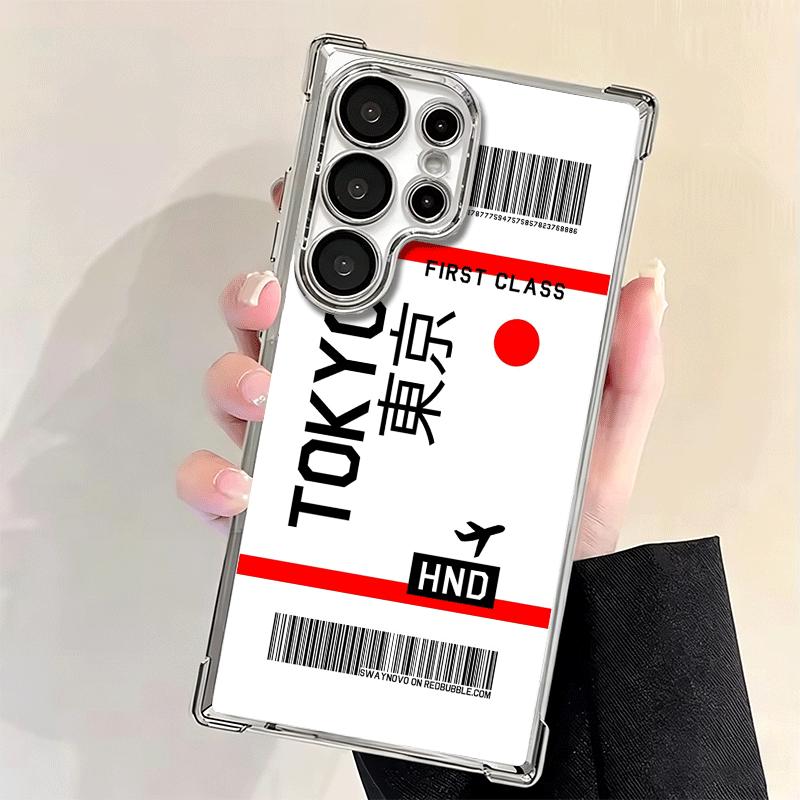 Travel Air Ticket Label Soft Phone Case For Samsung Galaxy S26 Ultra S25 Edge S24 FE S23 Plus S22 S21 + S20 Plating Anti-Fall Fu
