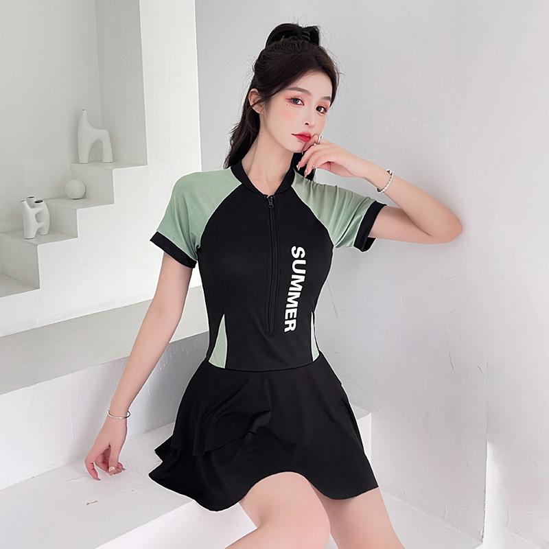 2024 Korean One-Piece Skirt Swimsuit: Stylish, Belly-Covering, Slimming Design for Women and Students, Perfect for Hot Springs