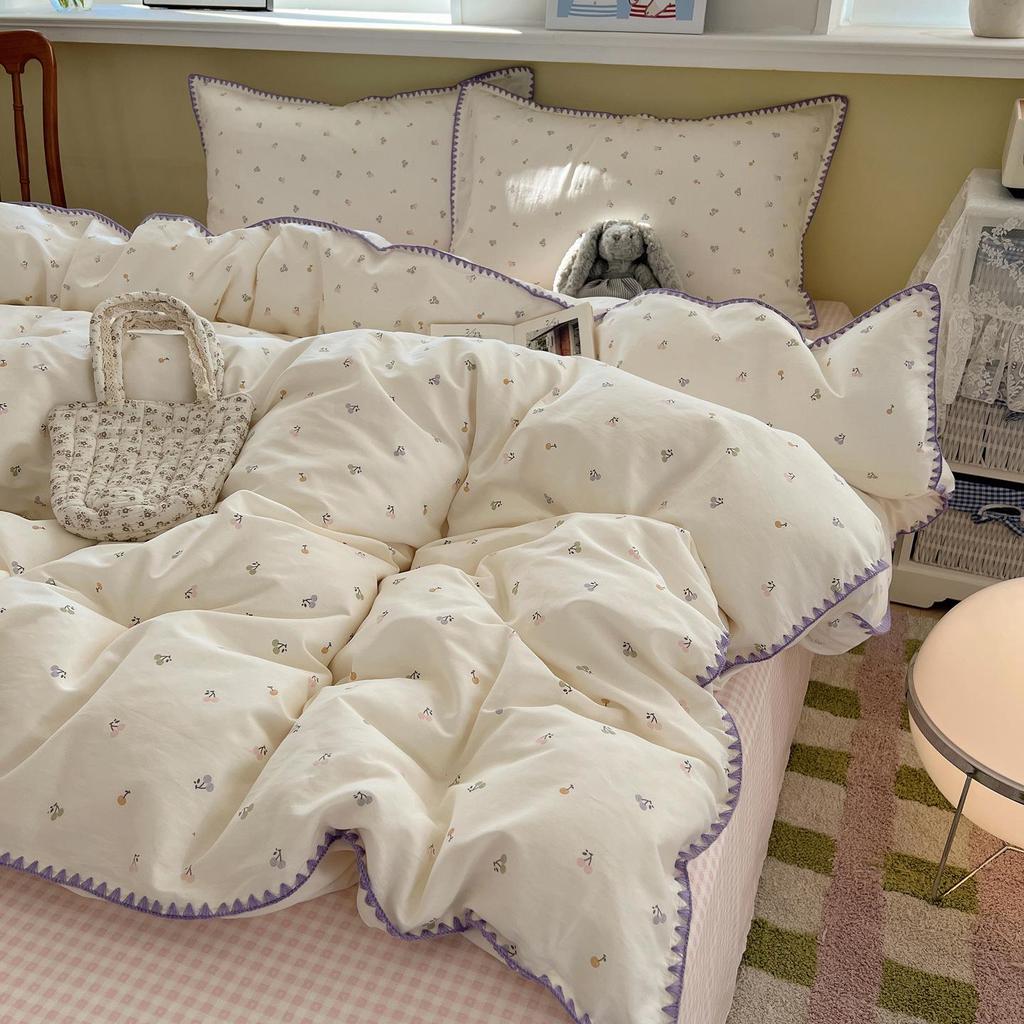 Ins Style 100% Pure Cotton Bedding Set: Duvet Cover and Sheet, Available In Four-Piece or Single Three-Piece Options