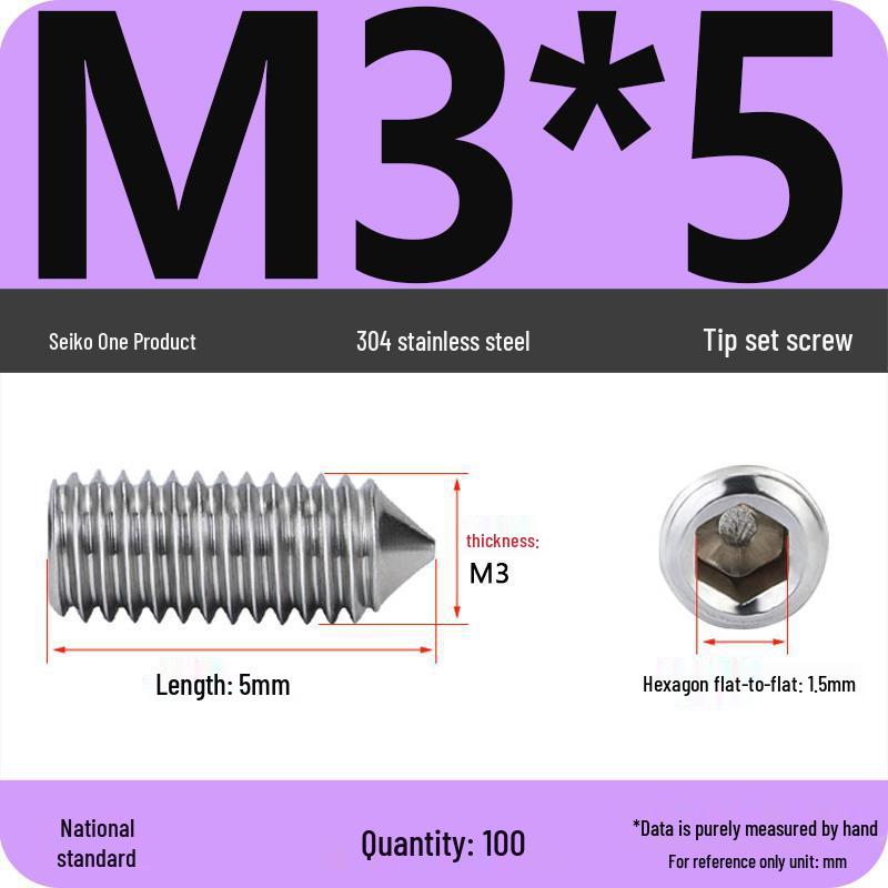 304 Stainless Steel Internal Hex Set Screw | Headless Grub Screw M2-M16