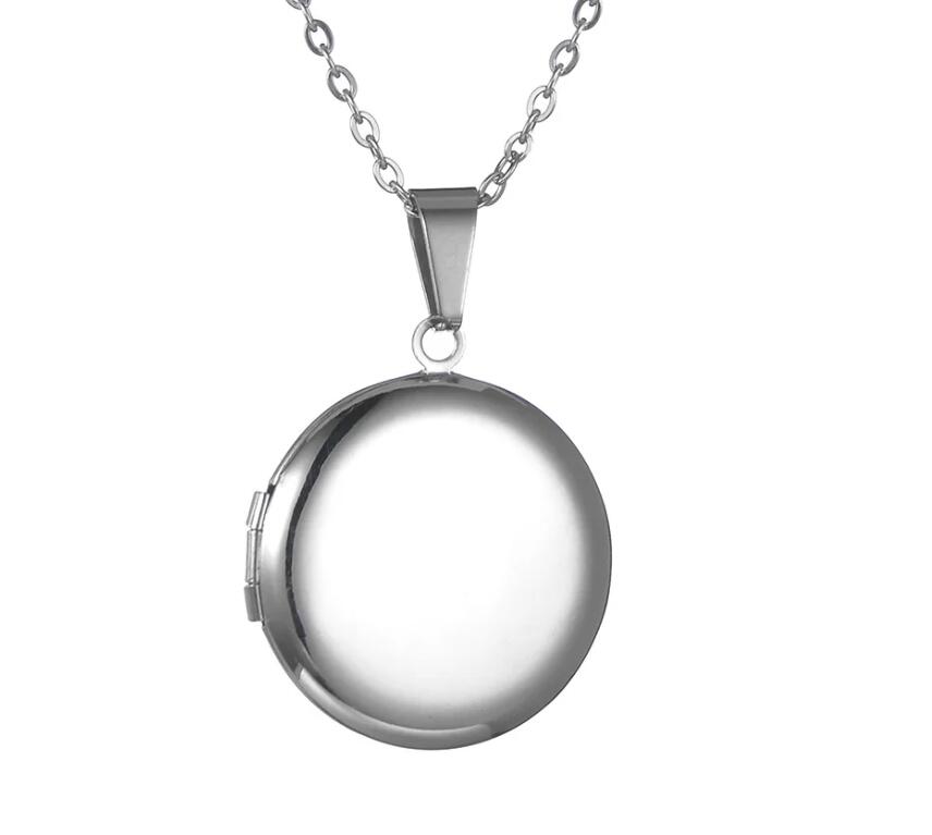 

Stainless Steel Round Locket Pendants For Women Men Openable Photo Frame Glossy Stainless Steel Necklaces