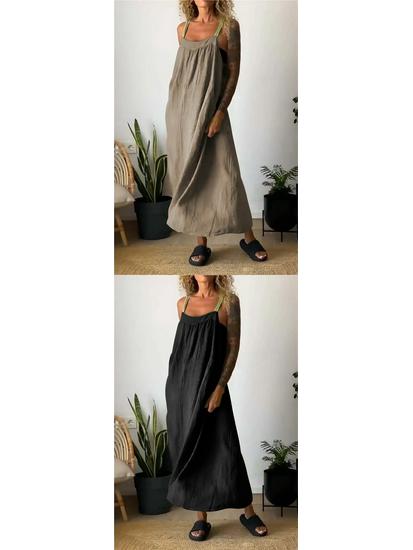 2026 Summer Casual Cotton Linen Strap Dress