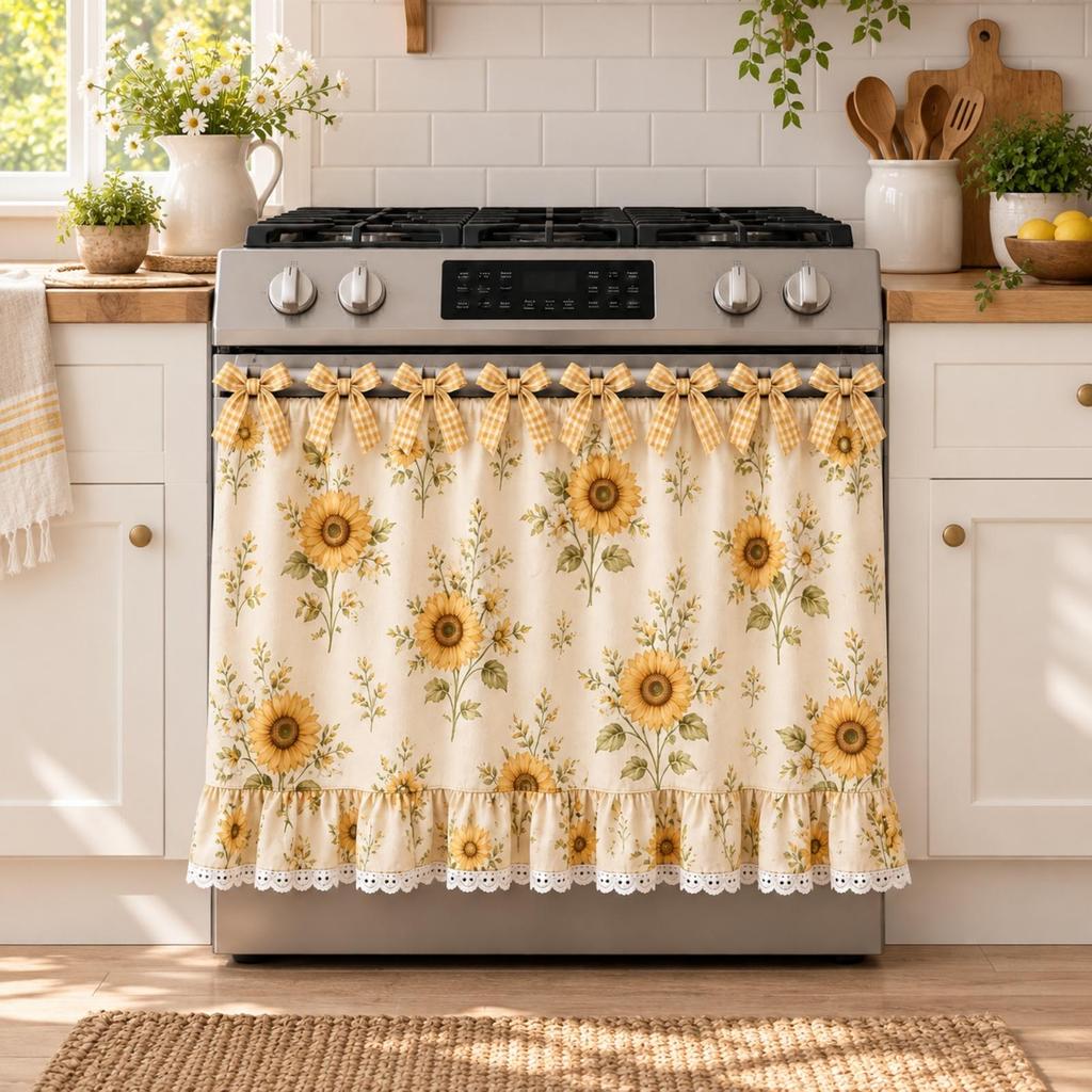 Gathered Material Oven Grip Cover Cozy Ruffled Handle Curtain