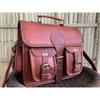 Men's goat leather messenger Real satchel bag genuine laptop brown