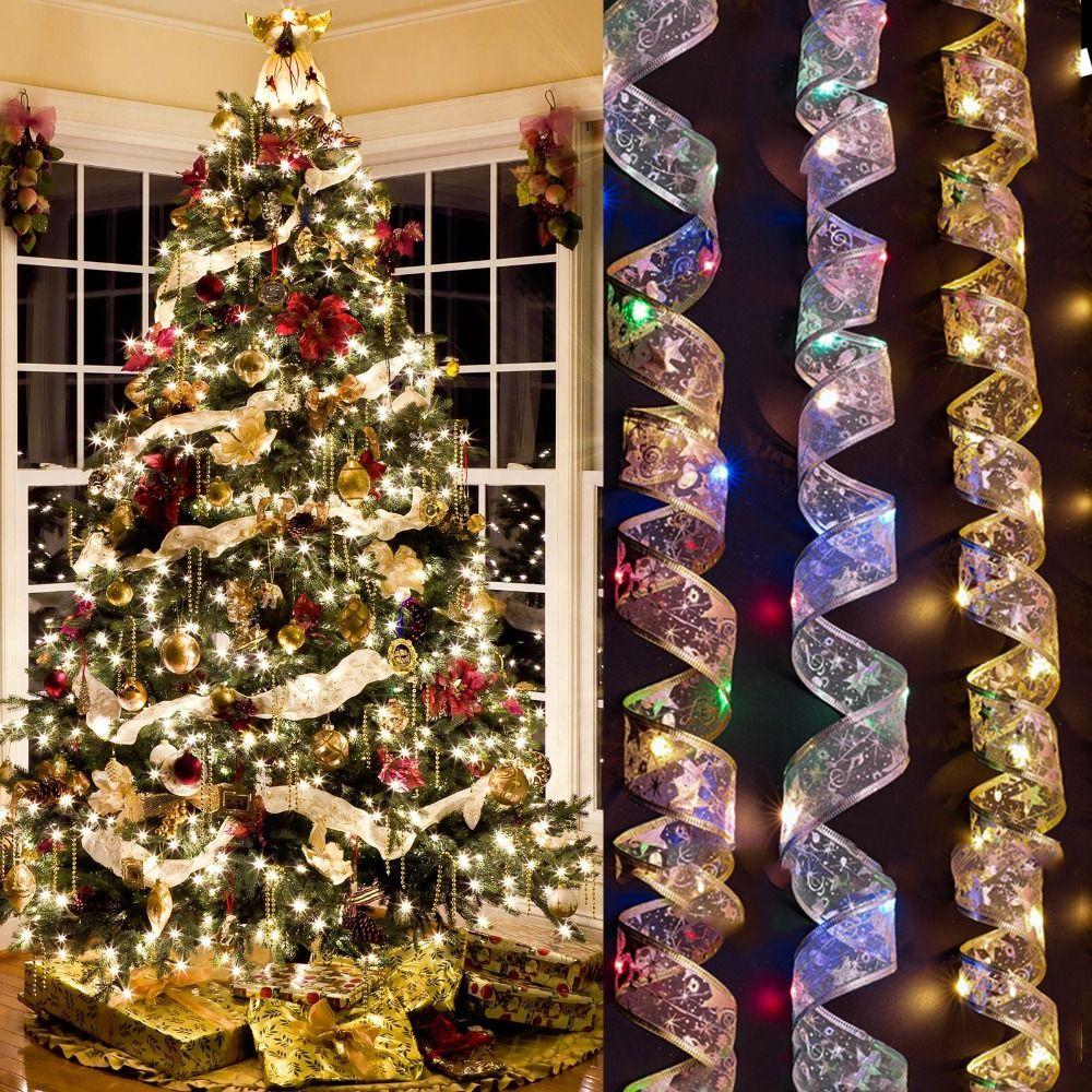 5/10M Xmas LED Light Strip Lace Bows Christmas Decoration Light  Window Display
