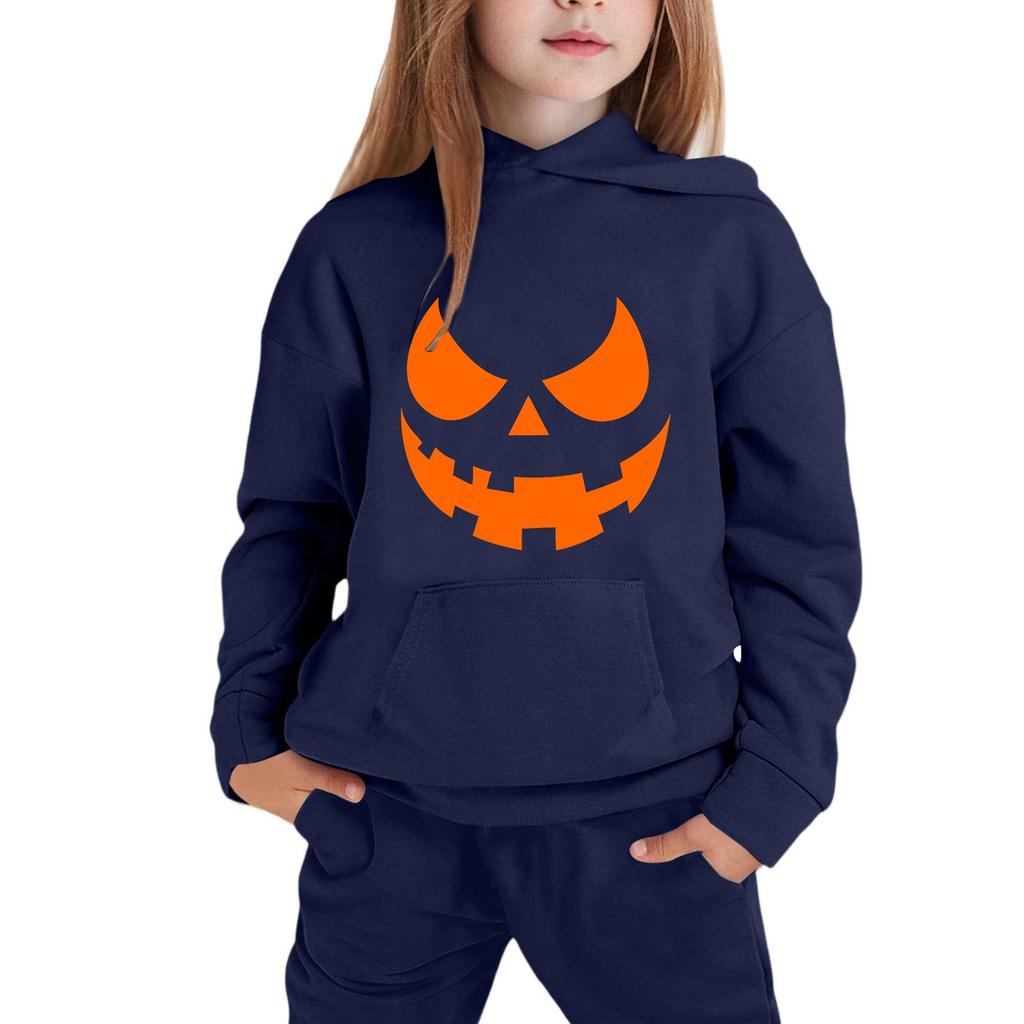 Kids' Hooded Sweatshirt with Halloween Print Pullover Top