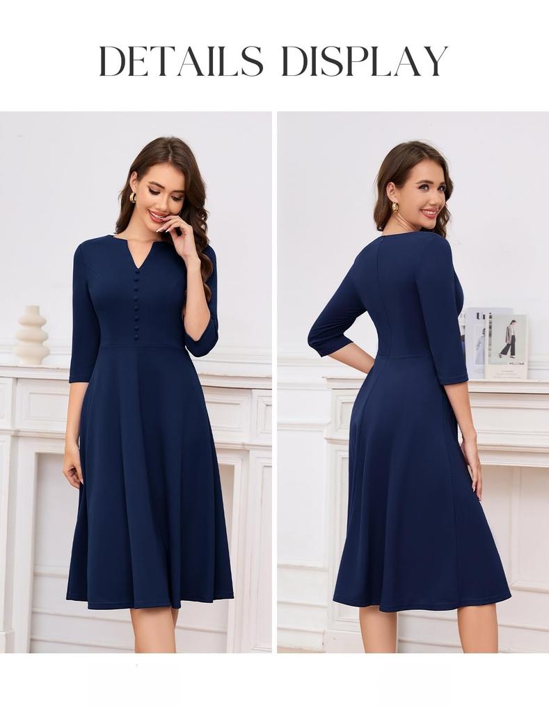 Dresstell Retro Wedding Party High Simple and Size Perfect for and Women's Dress, Dress, Dress, 3/4 Sleeve, A-Line, Waist, Spring/Summer, Elegant,