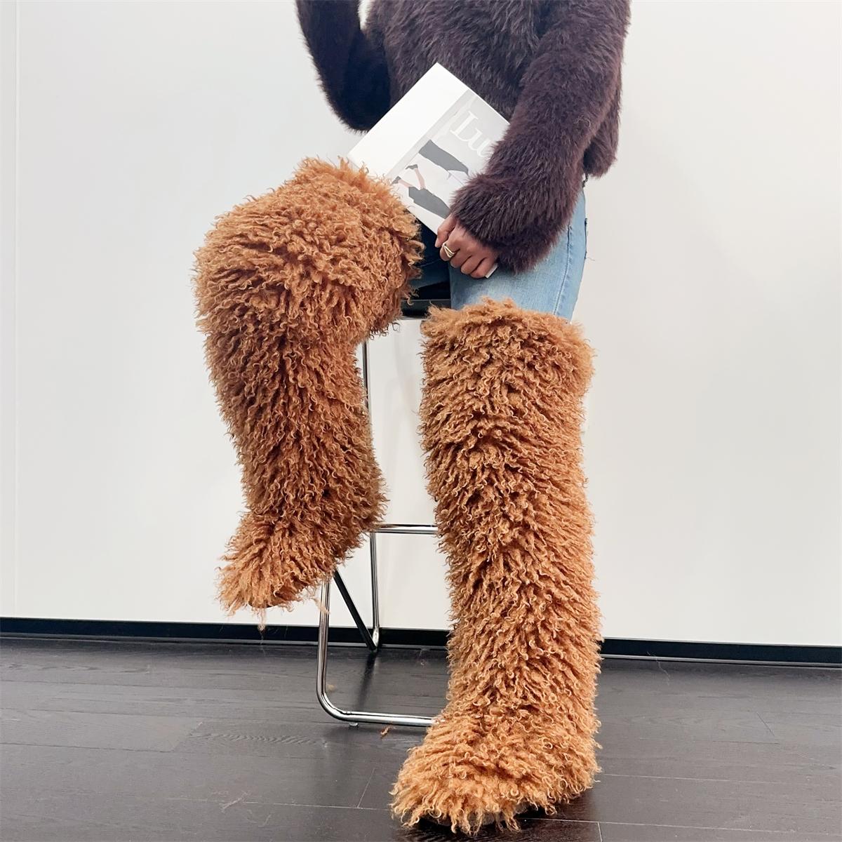 Womens Faux Mongolian Thigh Highs Faux