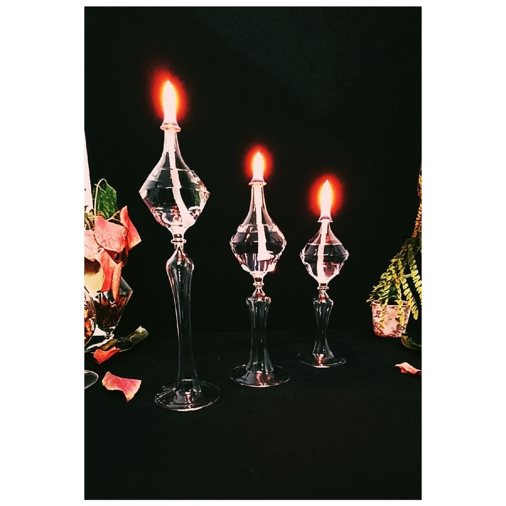 Footed Diamond Glass Lamp Set Of 3 Oil Lamp